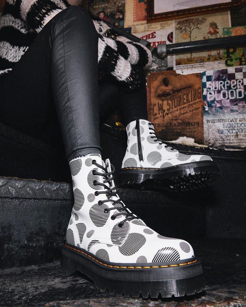 Botas Plataforma Dr Martens Jadon Polka Dot Smooth Cuero Hombre Blancos | MX 253ZUT